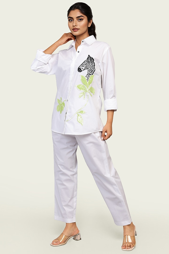 White Cotton Sequin Embroidered Co-Ord Set by Richaa Goenka at Pernia's Pop Up Shop