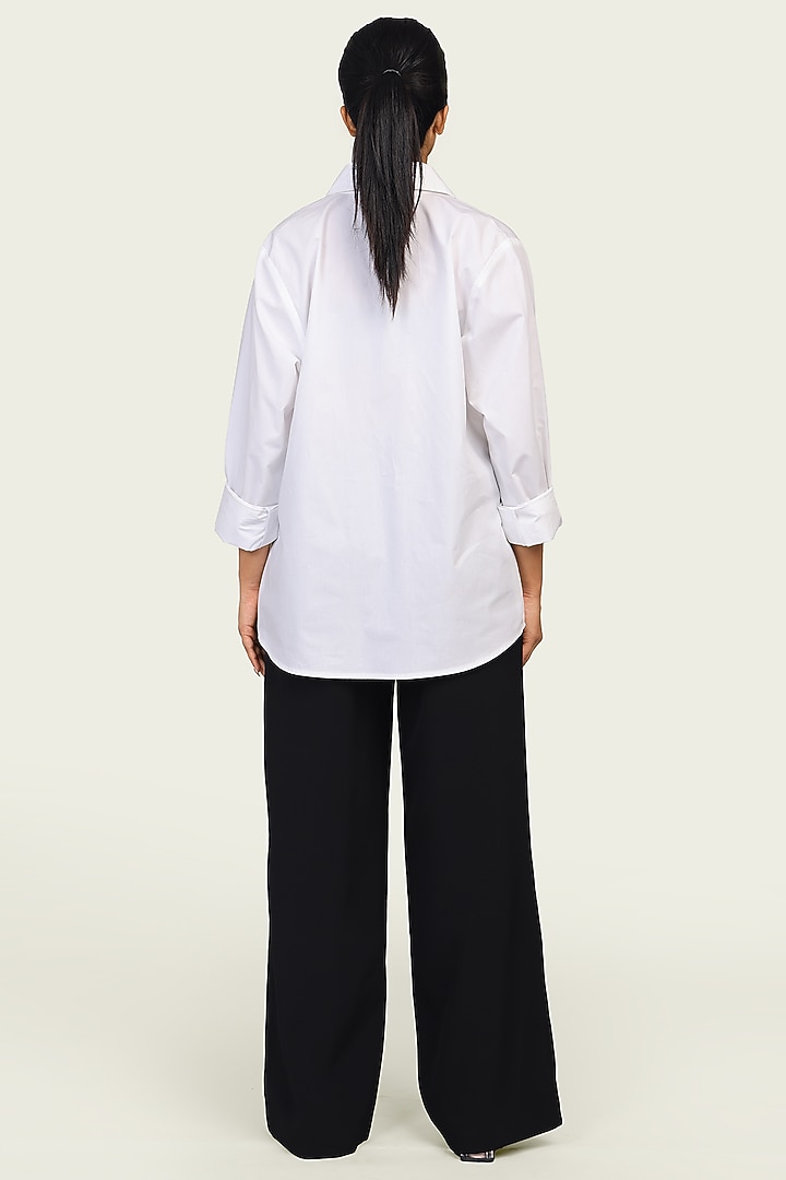 White Cotton Sequin Embroidered Shirt by Richaa Goenka at Pernia's Pop Up Shop