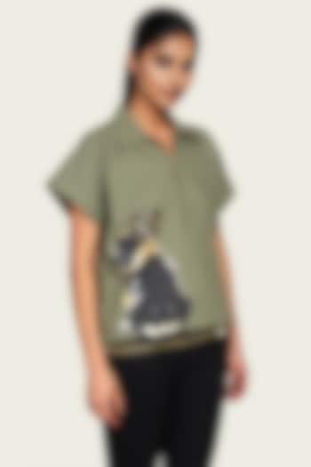 Olive Cotton Foil Printed Top by Richaa Goenka at Pernia's Pop Up Shop