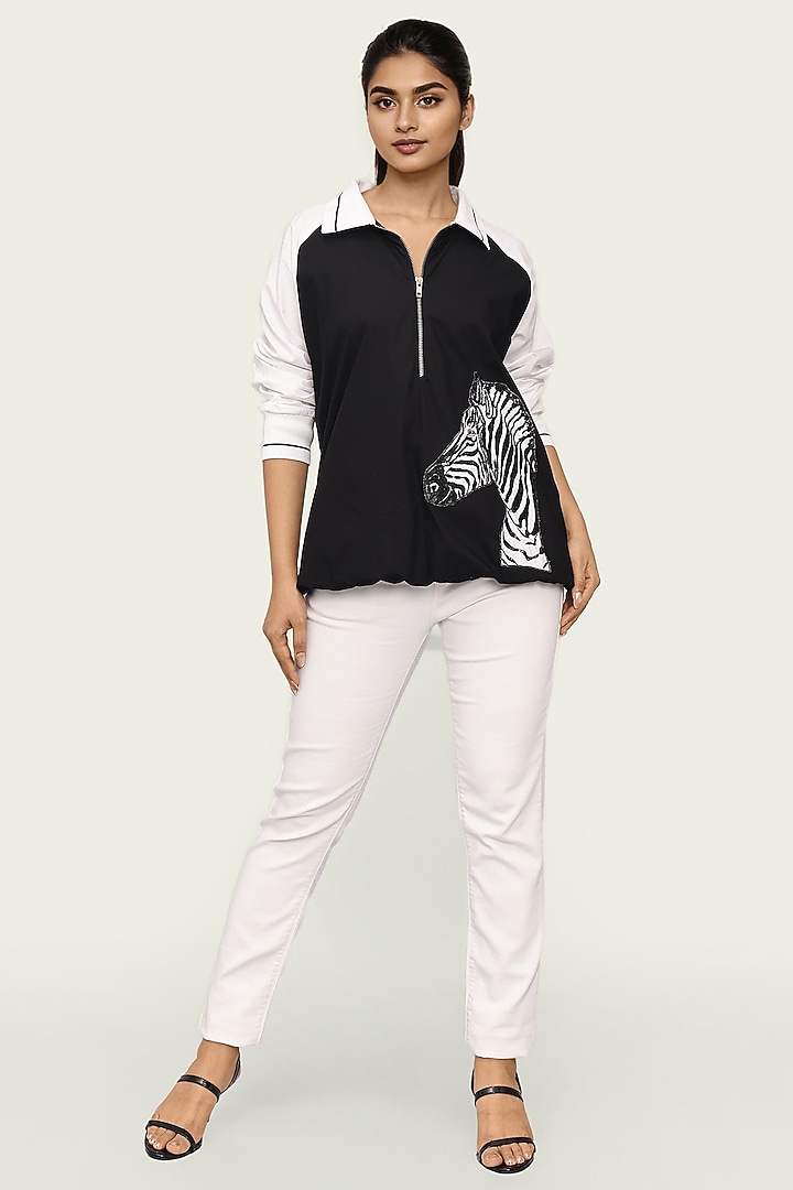 Black & White Cotton Bomber Top by Richaa Goenka at Pernia's Pop Up Shop