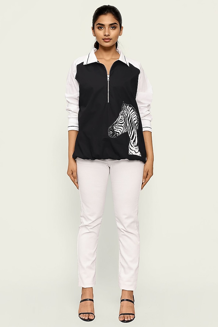 Black & White Cotton Bomber Top by Richaa Goenka at Pernia's Pop Up Shop