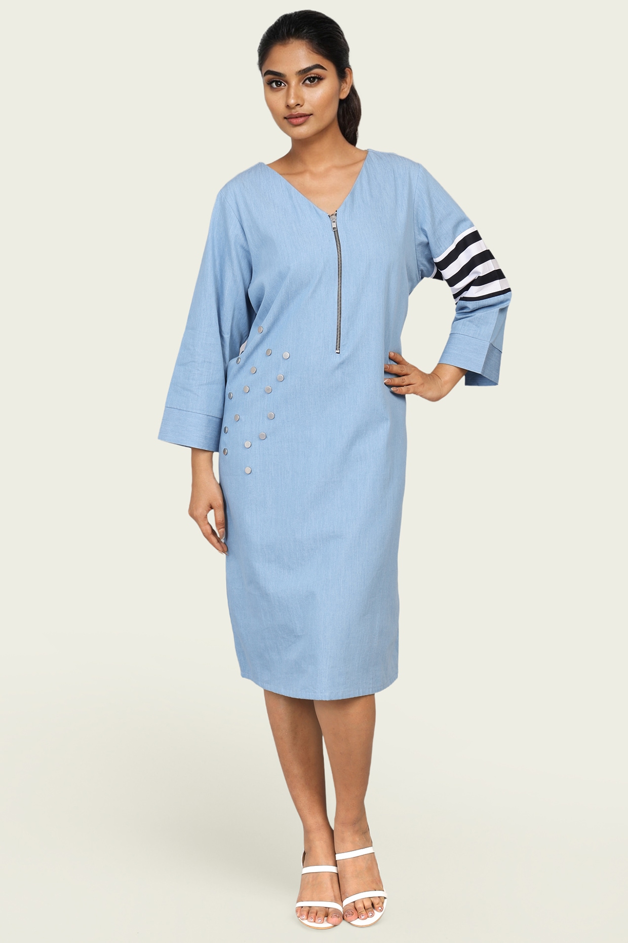 Richaa Goenka Blue Cotton Denim Midi Dress