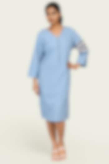 Blue Cotton Denim Midi Summer Dress by Richaa Goenka at Pernia's Pop Up Shop