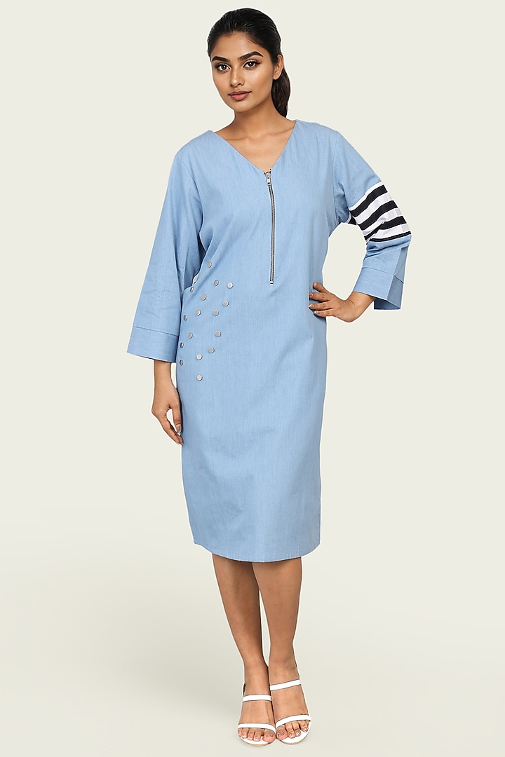 Blue Cotton Denim Midi Summer Dress by Richaa Goenka at Pernia's Pop Up Shop