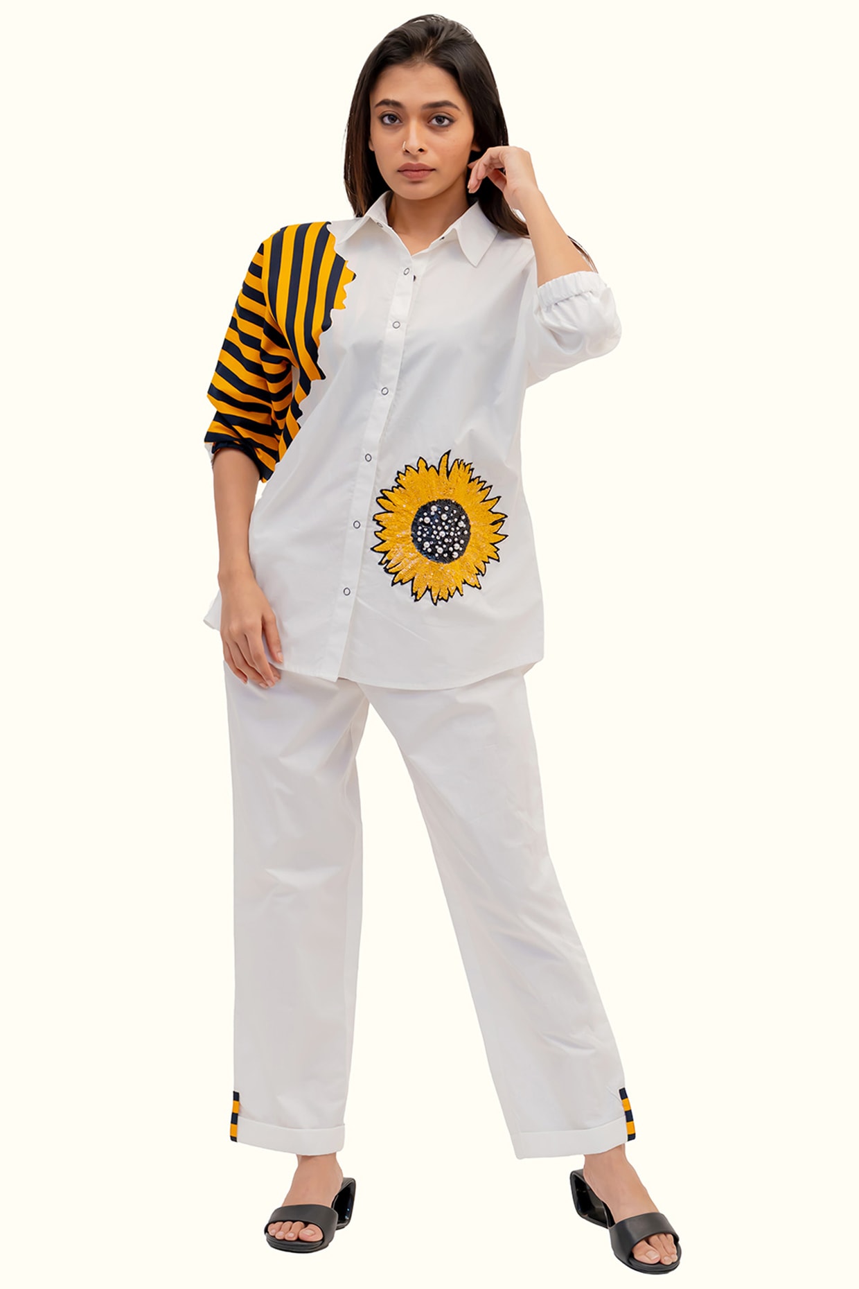 Richaa Goenka White Cotton Embroidered Co-Ord Set