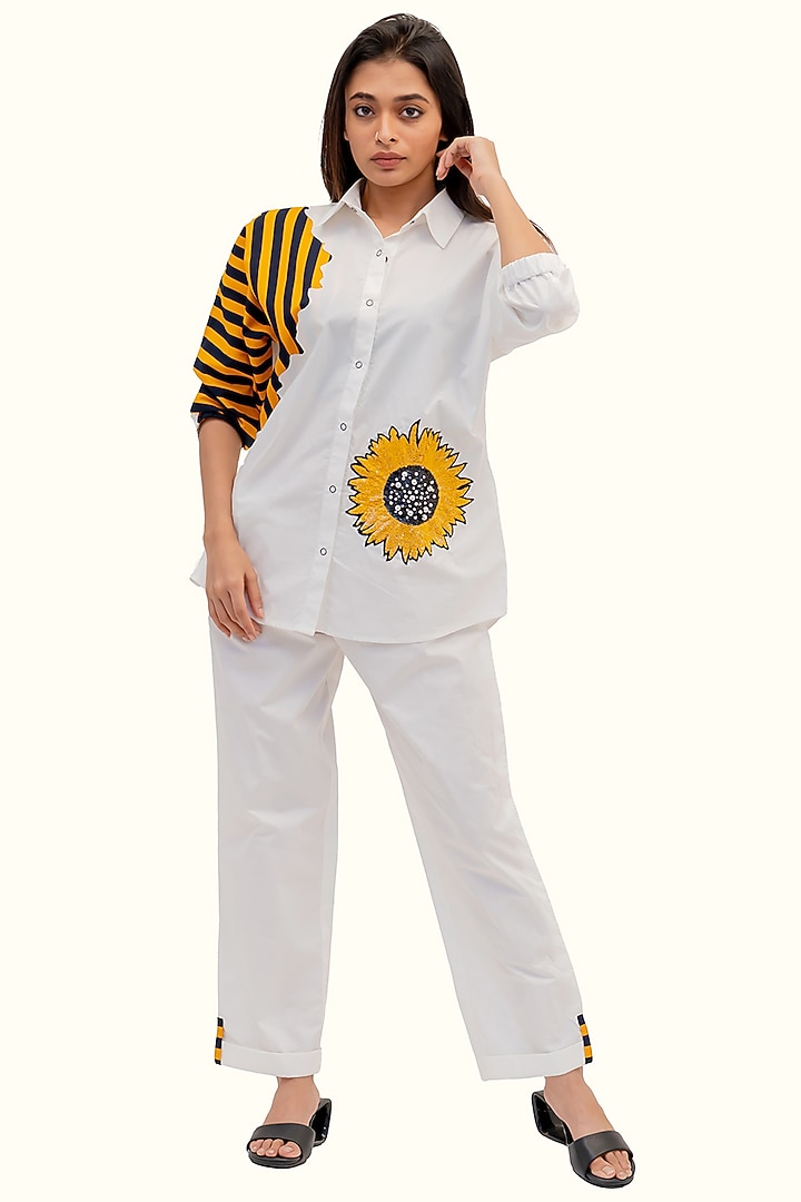 White Cotton Embroidered Co-Ord Set by Richaa Goenka at Pernia's Pop Up Shop