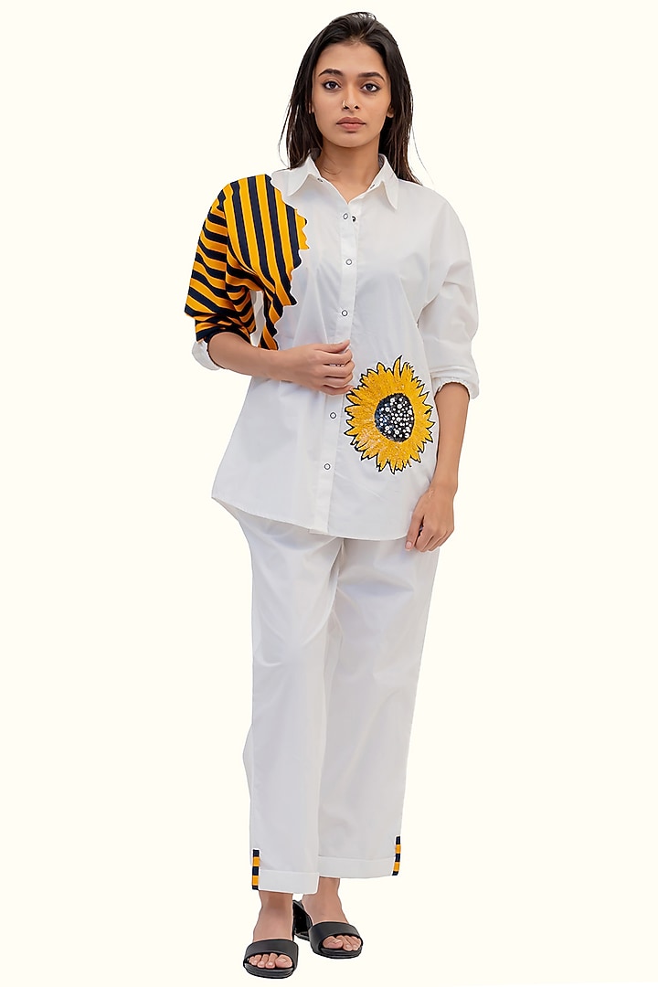 White Cotton Embroidered Co-Ord Set by Richaa Goenka at Pernia's Pop Up Shop