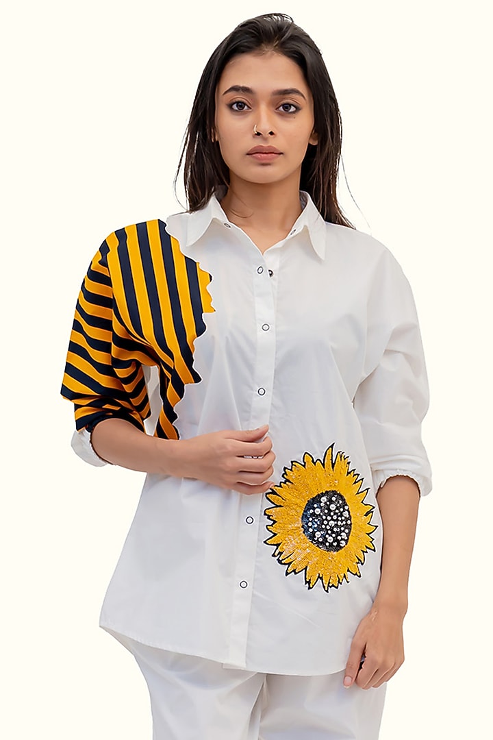 White Cotton Embroidered Co-Ord Set by Richaa Goenka at Pernia's Pop Up Shop