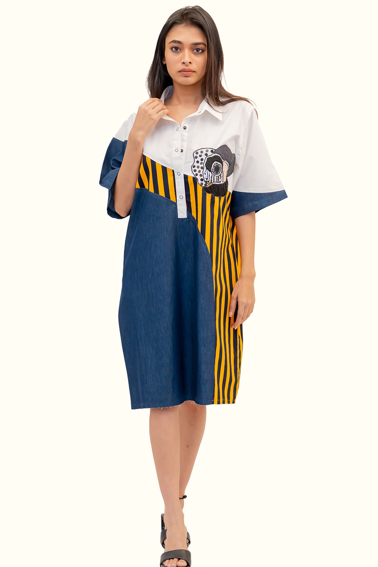 Richaa Goenka Multi-Colored Cotton Denim Embroidered Dress