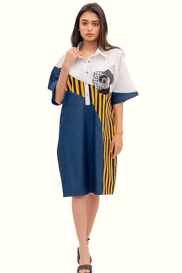 Multi-Colored Cotton Denim Embroidered Summer Dress by Richaa Goenka at Pernia's Pop Up Shop