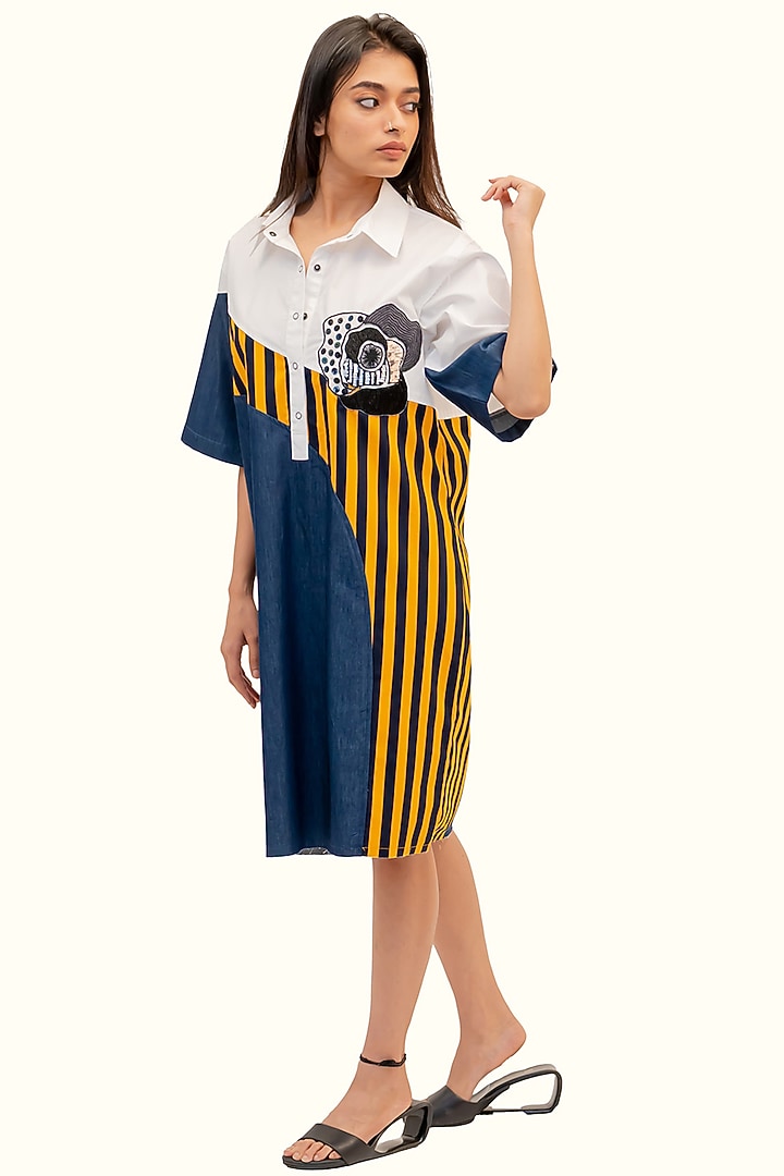 Multi-Colored Cotton Denim Embroidered Summer Dress by Richaa Goenka at Pernia's Pop Up Shop