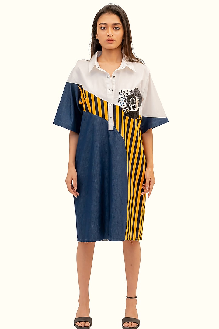 Multi-Colored Cotton Denim Embroidered Summer Dress by Richaa Goenka at Pernia's Pop Up Shop