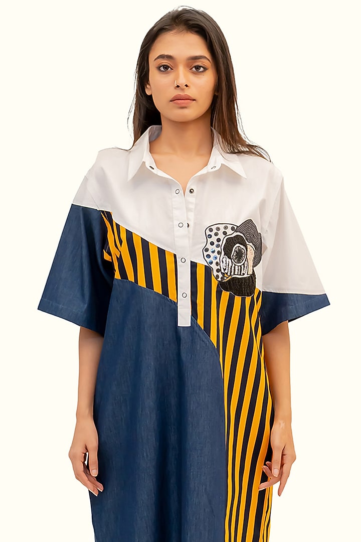 Multi-Colored Cotton Denim Embroidered Summer Dress by Richaa Goenka at Pernia's Pop Up Shop