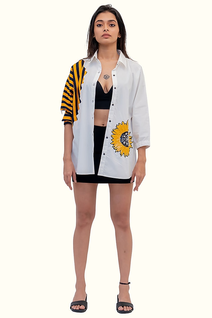 White Cotton Embroidered Sequins Embroidered Shirt by Richaa Goenka at Pernia's Pop Up Shop