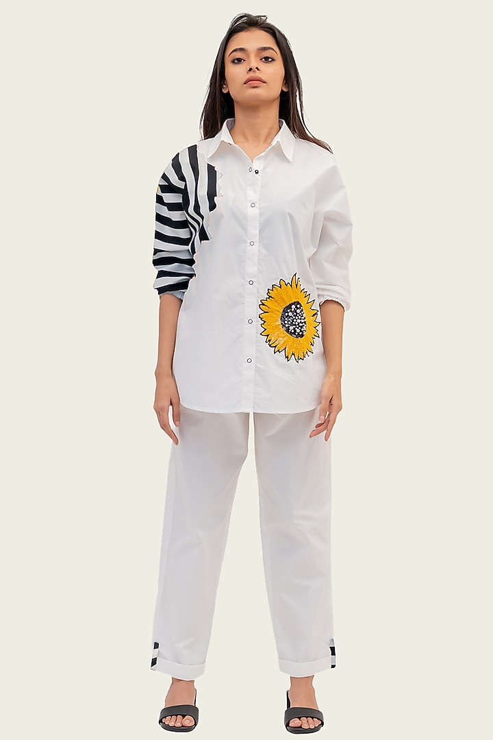 White Cotton Embroidered Sequins Embroidered Co-Ord Set by Richaa Goenka at Pernia's Pop Up Shop
