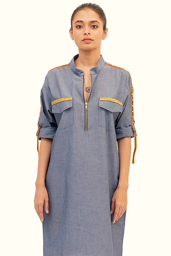 Blue Chambray Summer Dress by Richaa Goenka at Pernia's Pop Up Shop