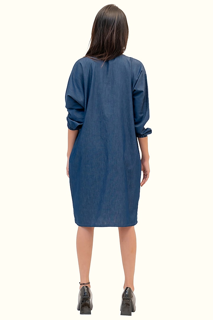 Blue Denim & Cotton Floral Embroidered Summer Dress by Richaa Goenka at Pernia's Pop Up Shop