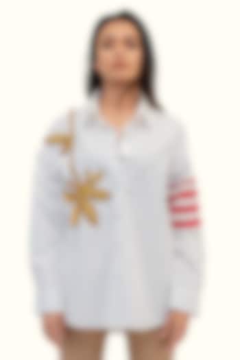 White Cotton Floral Embroidered Shirt by Richaa Goenka at Pernia's Pop Up Shop
