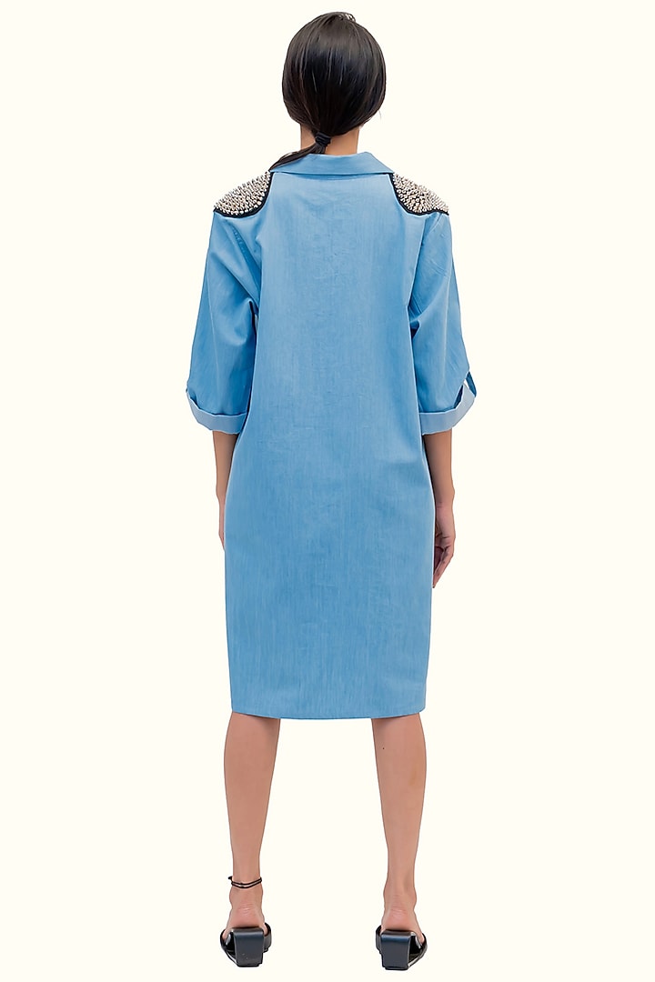Blue Denim Cotton Embellished Summer Dress by Richaa Goenka at Pernia's Pop Up Shop