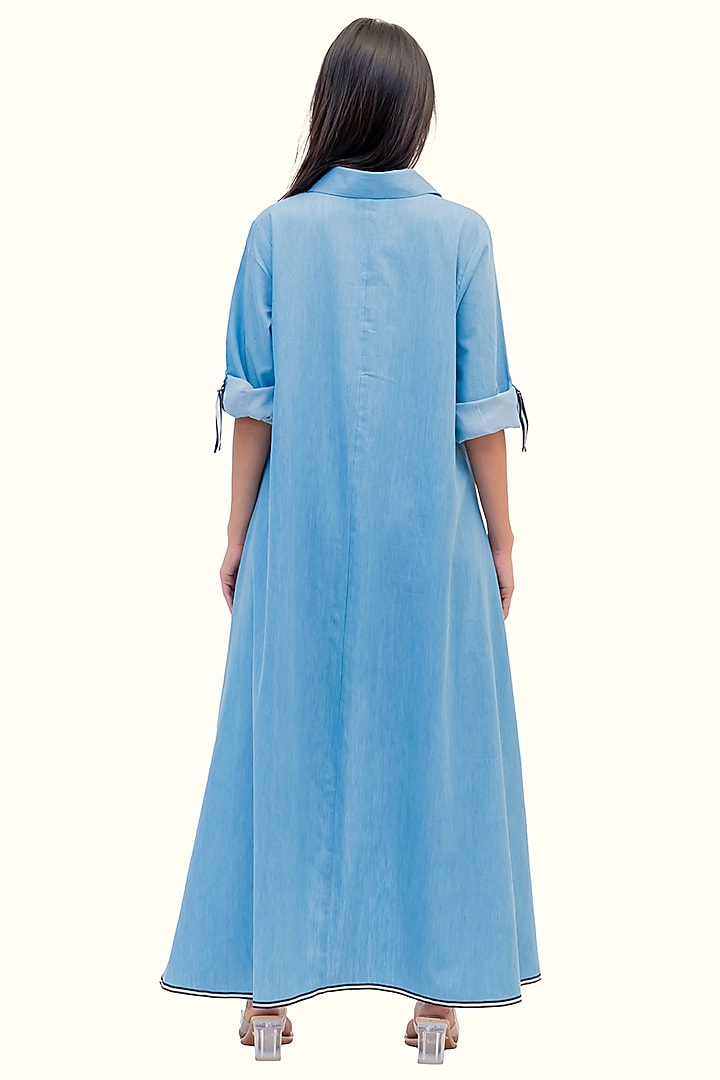 Blue Cotton Denim Foil Printed High-Low Tunic by Richaa Goenka at Pernia's Pop Up Shop