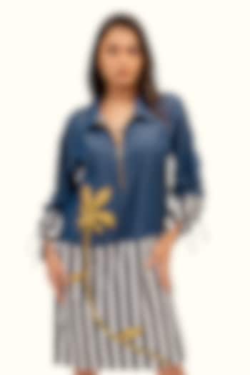 Multi-Colored Denim Cotton Striped Summer Dress by Richaa Goenka at Pernia's Pop Up Shop