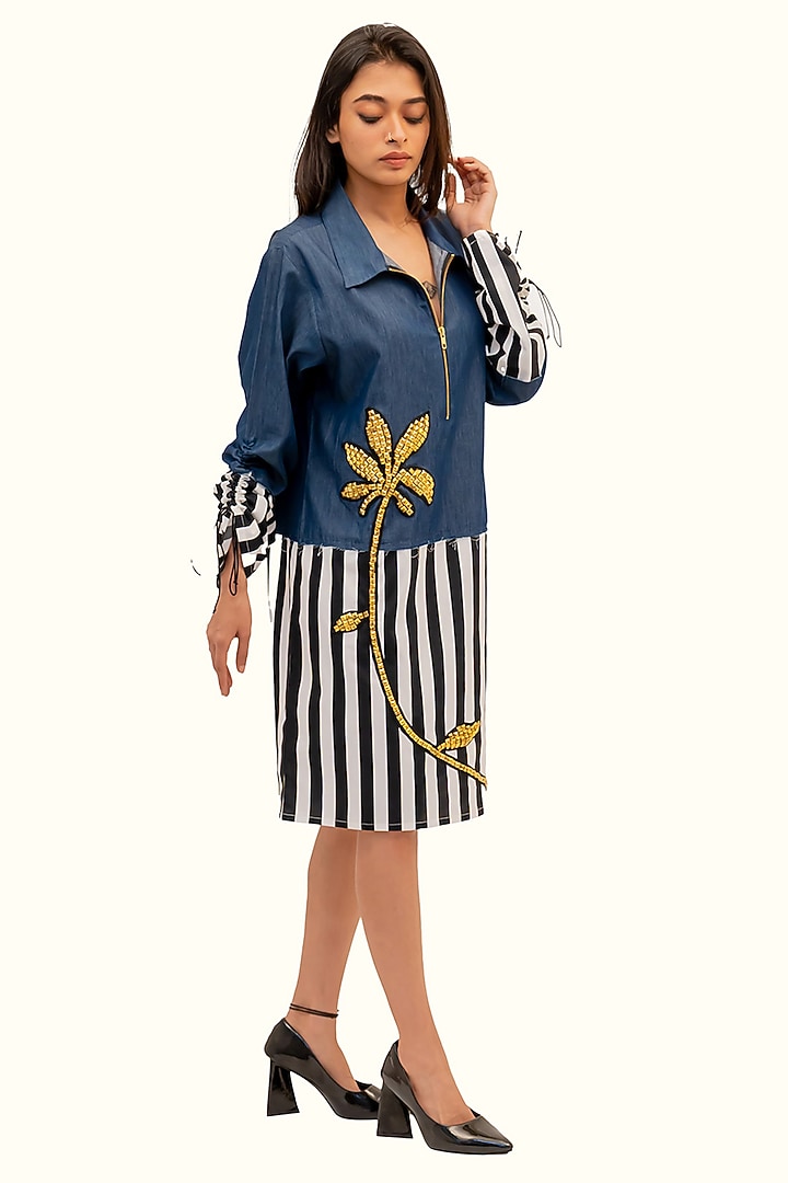 Multi-Colored Denim Cotton Striped Summer Dress by Richaa Goenka at Pernia's Pop Up Shop