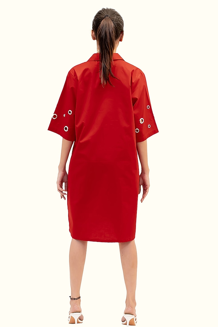 Red Cotton Sequin Embroidered Summer Dress by Richaa Goenka at Pernia's Pop Up Shop