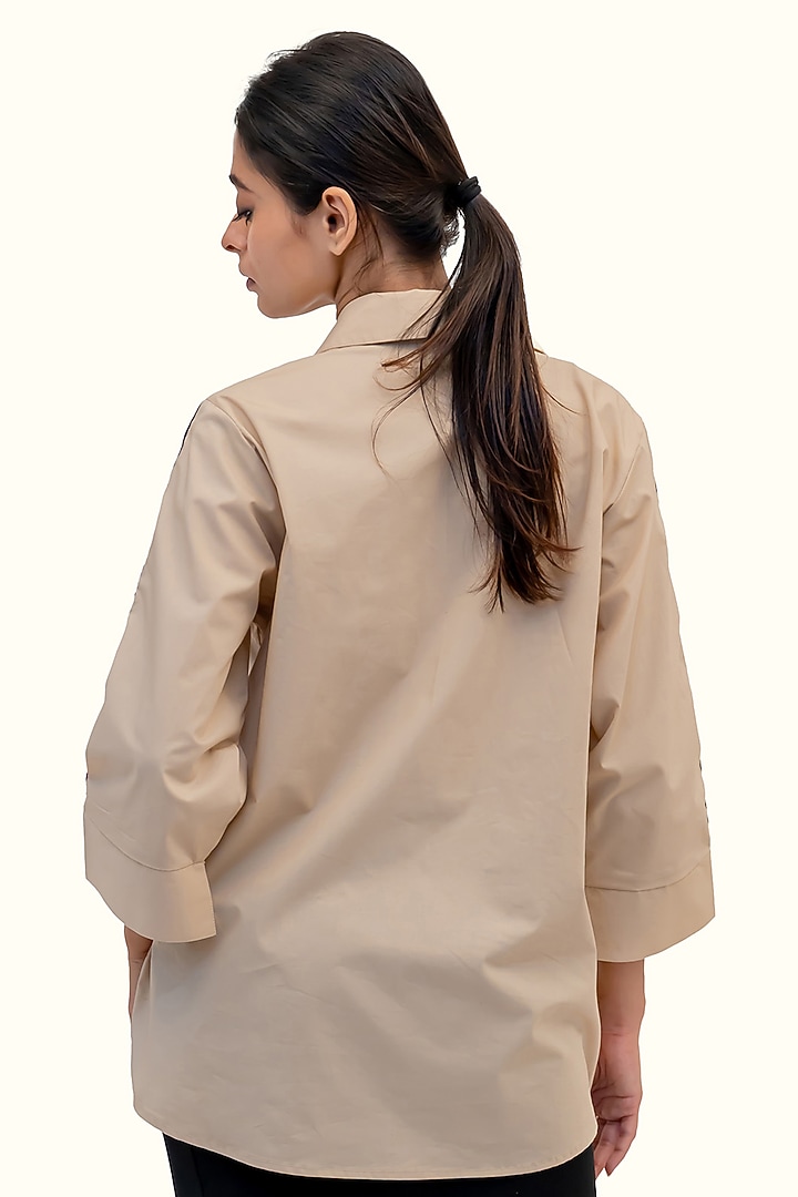 Beige Cotton Sequin Embroidered Shirt by Richaa Goenka at Pernia's Pop Up Shop