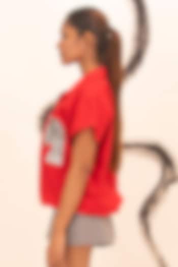 Red Cotton Motif Embroidered Bomber Top by Richaa Goenka at Pernia's Pop Up Shop