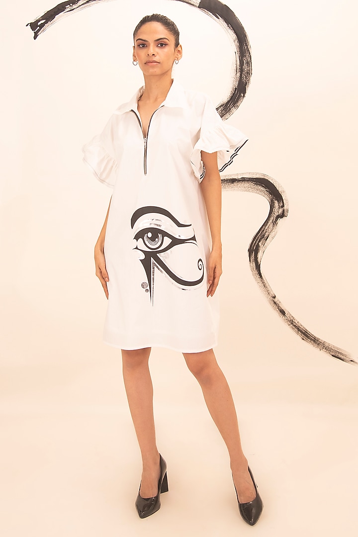 White Cotton Foil Printed Summer Dress by Richaa Goenka at Pernia's Pop Up Shop