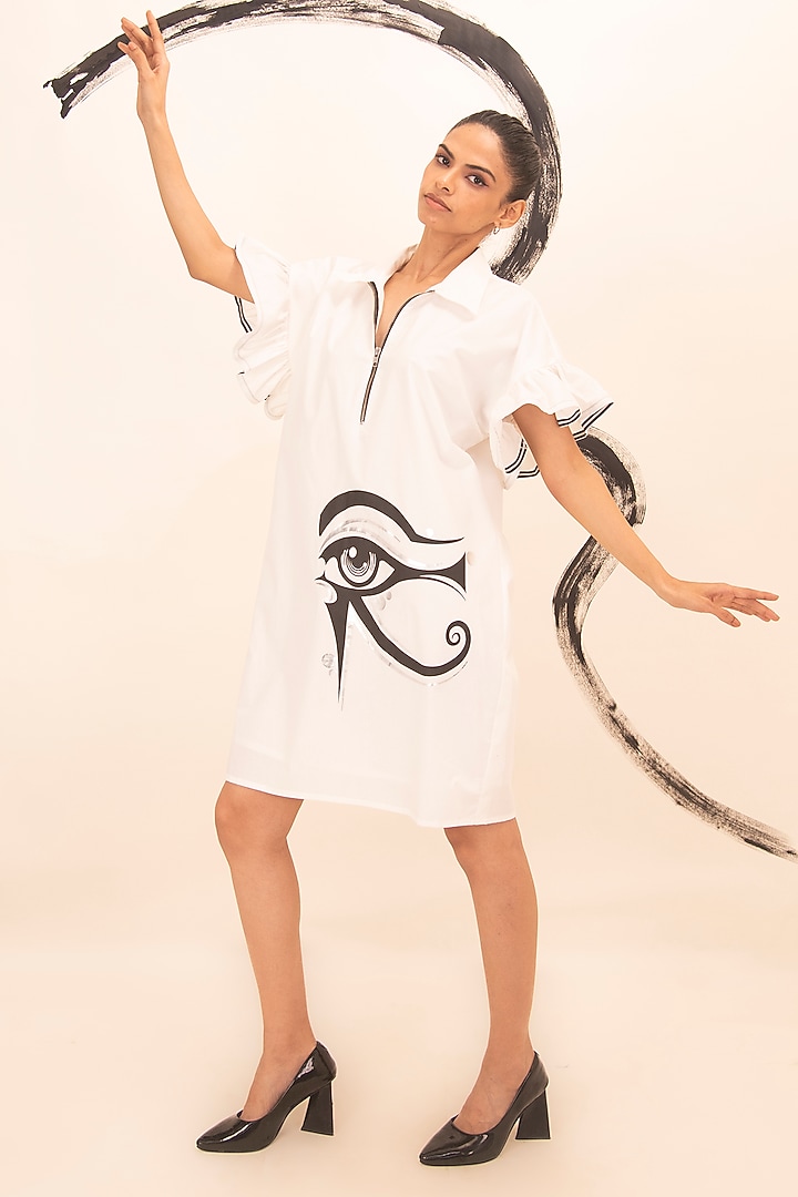 White Cotton Foil Printed Summer Dress by Richaa Goenka at Pernia's Pop Up Shop