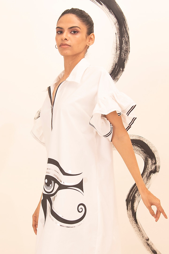 White Cotton Foil Printed Summer Dress by Richaa Goenka at Pernia's Pop Up Shop