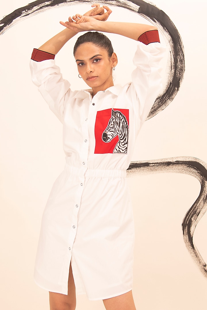 White Cotton Motif Embroidered Mini Summer Dress by Richaa Goenka at Pernia's Pop Up Shop