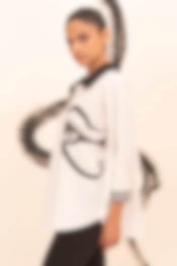 White Cotton Foil Printed Cape-Style Shirt by Richaa Goenka at Pernia's Pop Up Shop