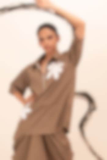 Brown Cotton Sequin Embroidered Shirt by Richaa Goenka at Pernia's Pop Up Shop