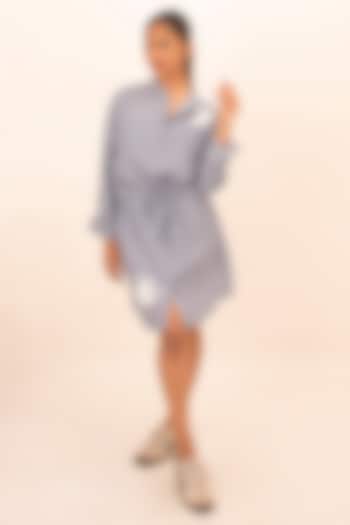 Blue & White Cotton Sequin Embroidered Striped Summer Dress by Richaa Goenka at Pernia's Pop Up Shop