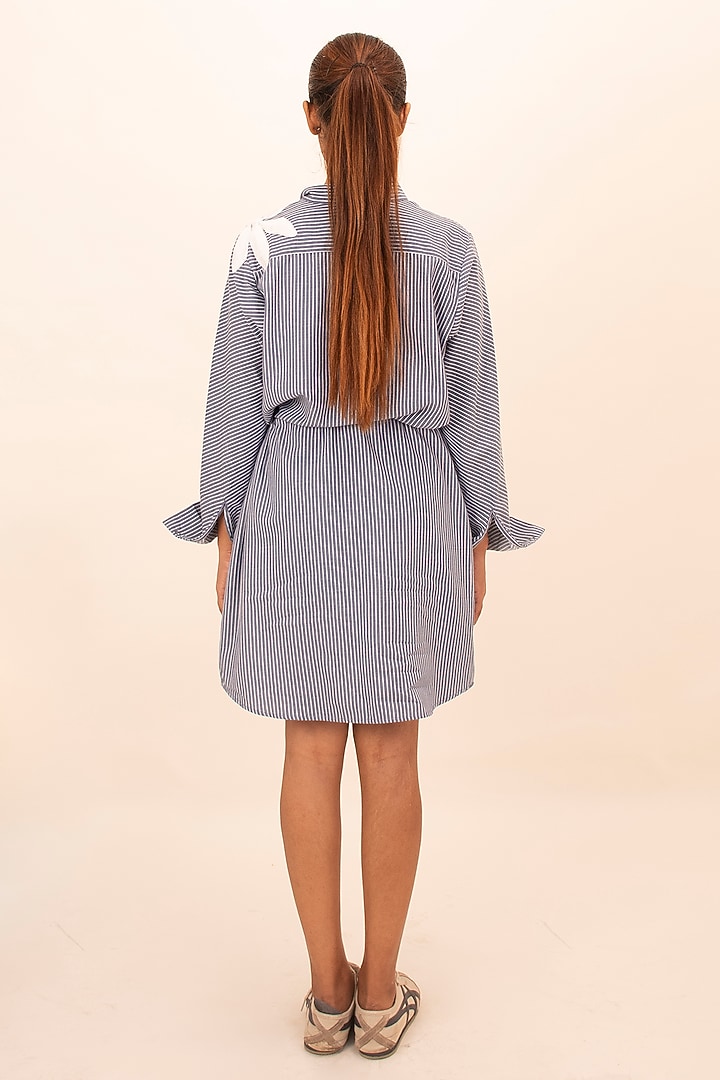 Blue & White Cotton Sequin Embroidered Striped Summer Dress by Richaa Goenka at Pernia's Pop Up Shop