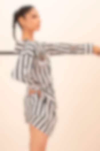 Black & White Cotton Embroidered Striped Top by Richaa Goenka at Pernia's Pop Up Shop
