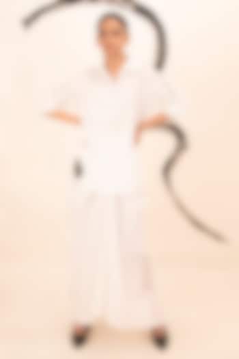 White Cotton Draped Skirt Set by Richaa Goenka at Pernia's Pop Up Shop