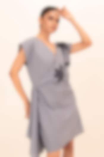 Blue & White Cotton Embroidered Striped Summer Dress by Richaa Goenka at Pernia's Pop Up Shop
