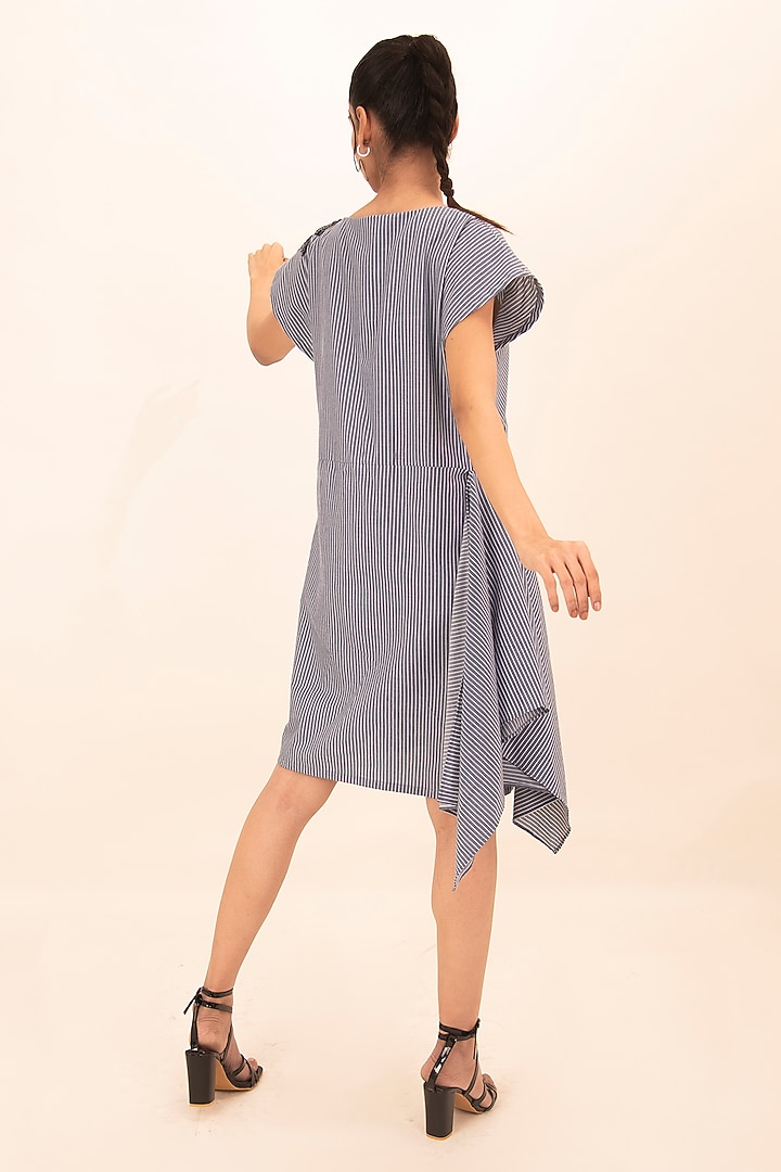 Blue & White Cotton Embroidered Striped Summer Dress by Richaa Goenka at Pernia's Pop Up Shop