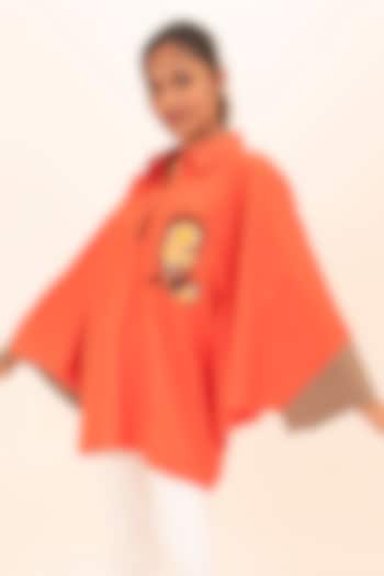 Dark Orange Cotton Sequin Embroidered Poncho Shirt by Richaa Goenka at Pernia's Pop Up Shop