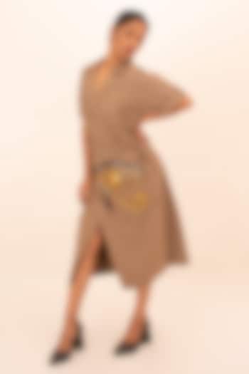 Brown Cotton Embroidered Midi Summer Dress by Richaa Goenka at Pernia's Pop Up Shop