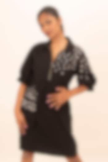 Black Cotton Crystal Work Summer Dress by Richaa Goenka at Pernia's Pop Up Shop