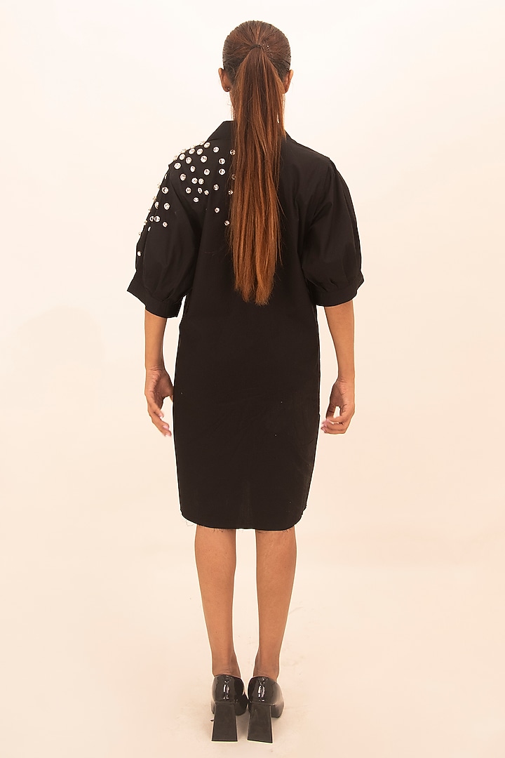 Black Cotton Crystal Work Summer Dress by Richaa Goenka at Pernia's Pop Up Shop