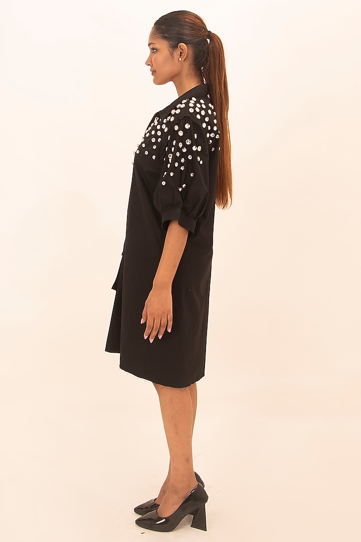 Black Cotton Crystal Work Summer Dress by Richaa Goenka at Pernia's Pop Up Shop