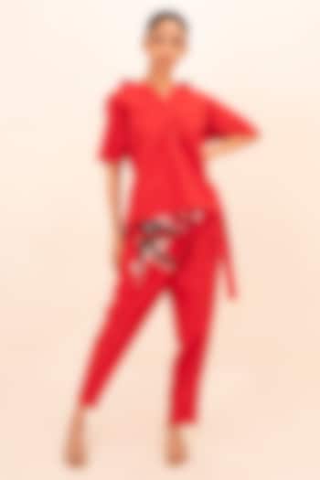 Red Cotton Co-Ord Set by Richaa Goenka at Pernia's Pop Up Shop