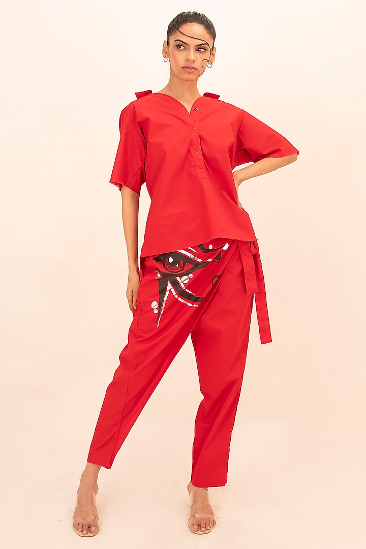 Red Cotton Co-Ord Set by Richaa Goenka at Pernia's Pop Up Shop