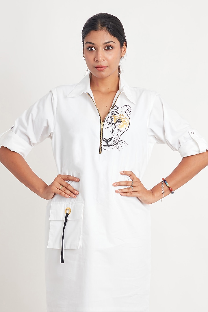 White Cotton Foil Printed Summer Dress by Richaa Goenka at Pernia's Pop Up Shop