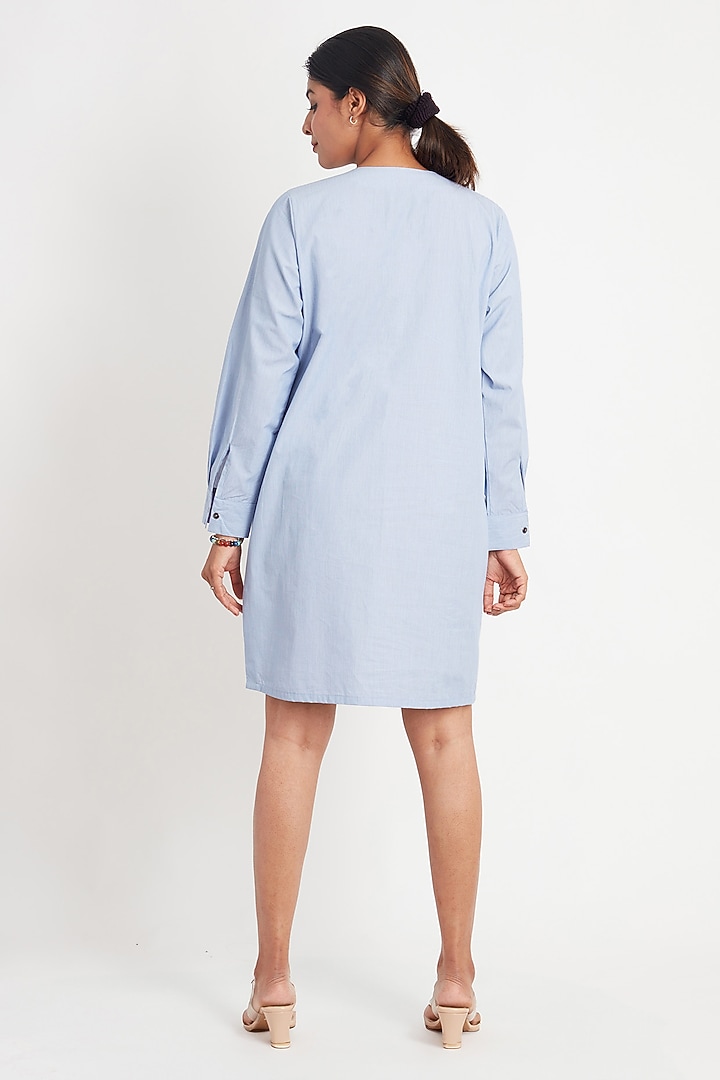 Light Blue Cotton Floral Striped Summer Dress by Richaa Goenka at Pernia's Pop Up Shop
